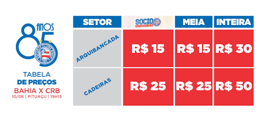Preços para Bahia x CRB em Pituaçu