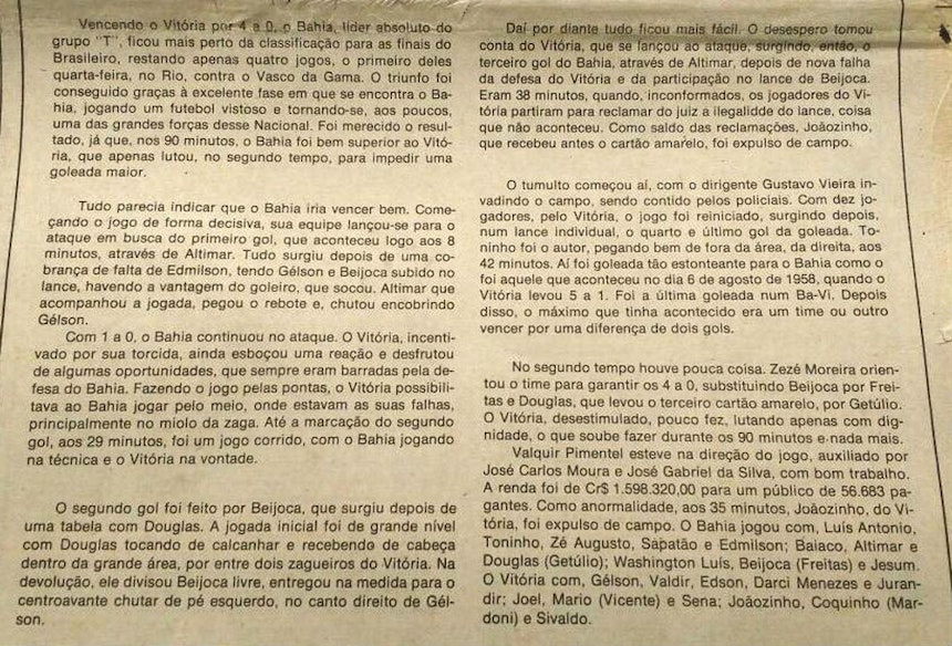 Jornal do dia 10 de julho de 1978 descreve o clássico válido pelo Campeonato Brasileiro (Foto: Thiago Pereira)