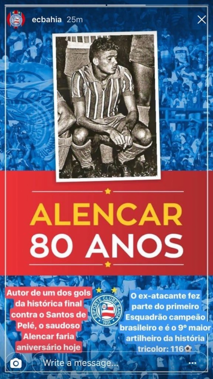 Alencar recebeu homenagem no Bahia (Foto: Reprodução/Instagram)