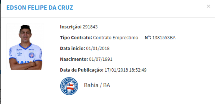 Contrato de Edson é registrado no BID da CBF (Foto: Reprodução/CBF)
