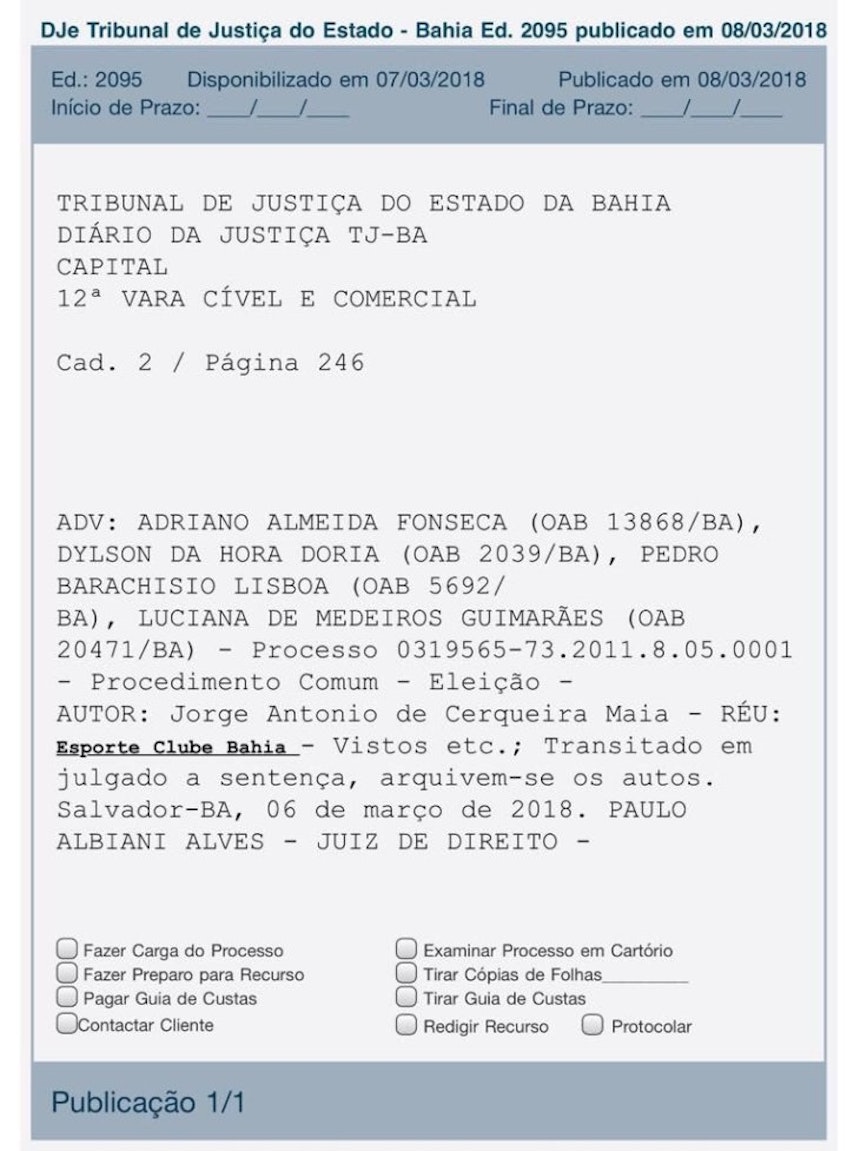 Justiça pede arquivamento de intervenção no Bahia (Foto: Reprodução)